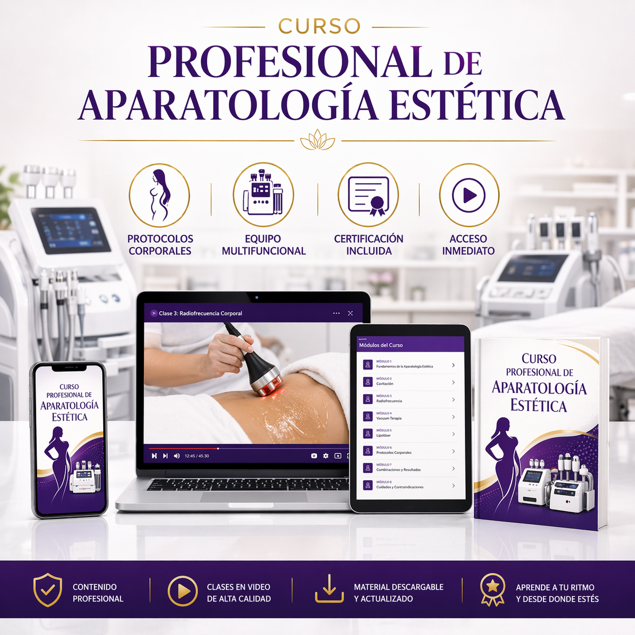 Curso Online Aparatologia Estetica + 6 Bonos de regalo